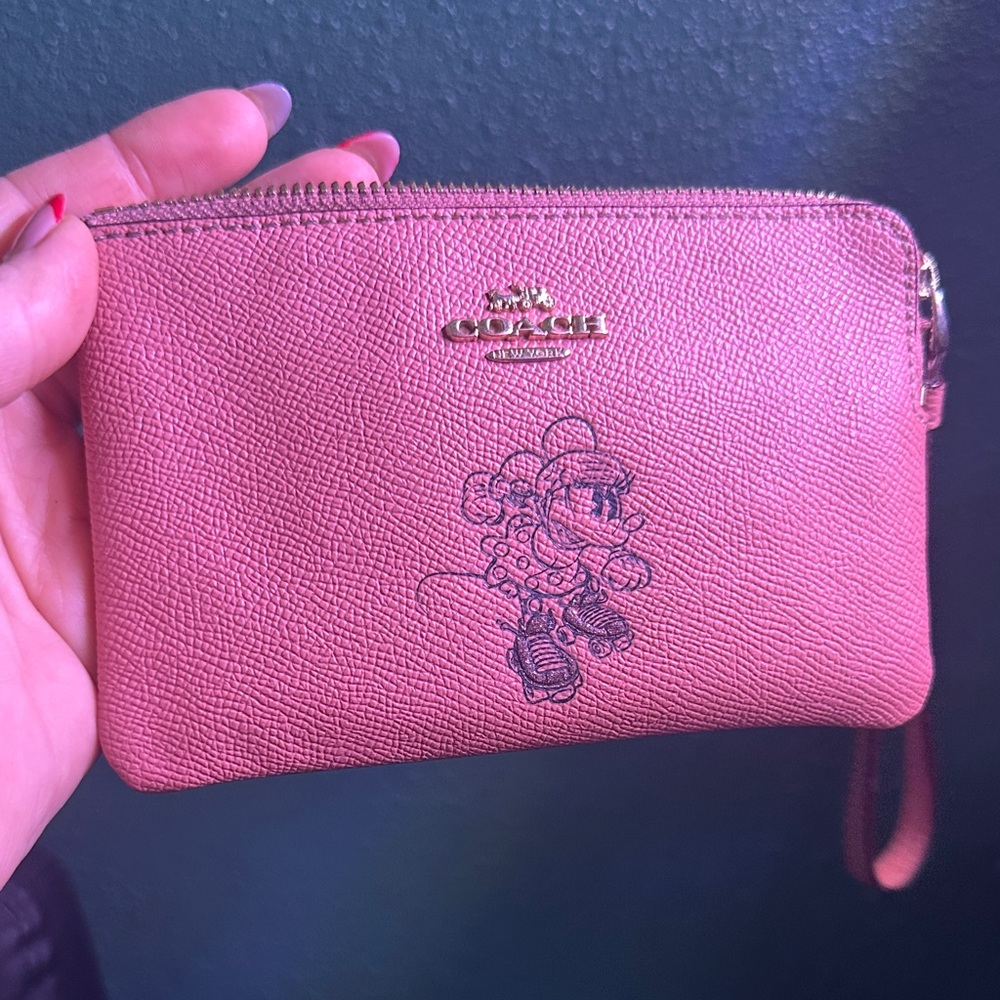 Coach Pink Wristlet with Embossed Minnie on Roller Skates